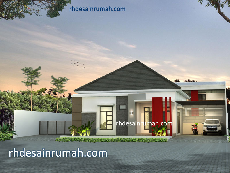 desain rumah minimalis aksen warna merah dinamis