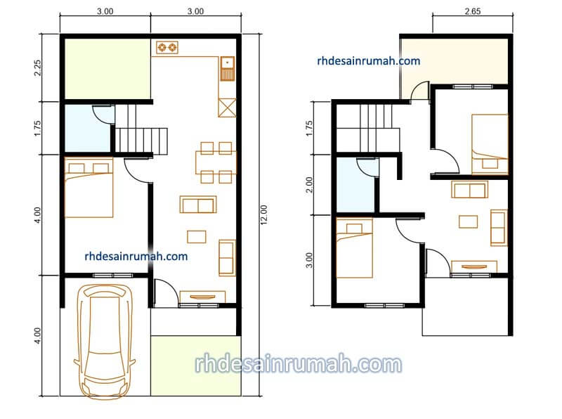 3 denah rumah 6x12 3 kamar tidur dengan balkon type 100